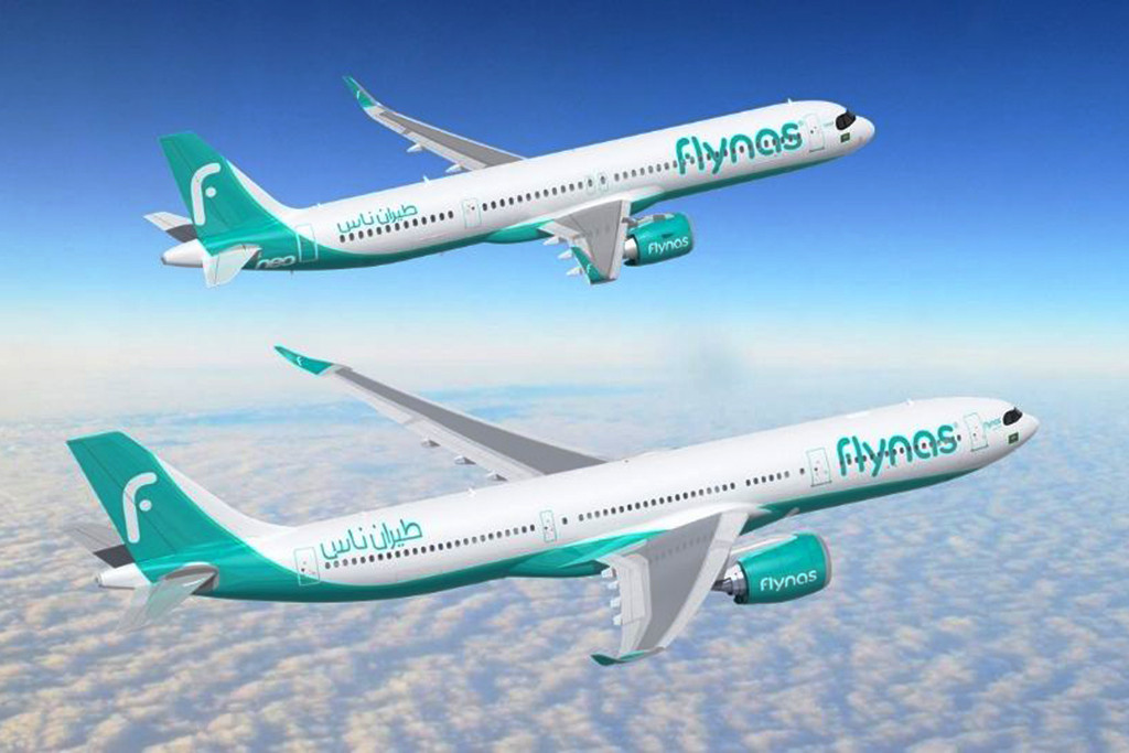 Aeronaves Airbus nas cores da flynas