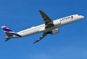 Embraer 195-E2 da LATAM (foto manipulada por IA / DRC Imagem)